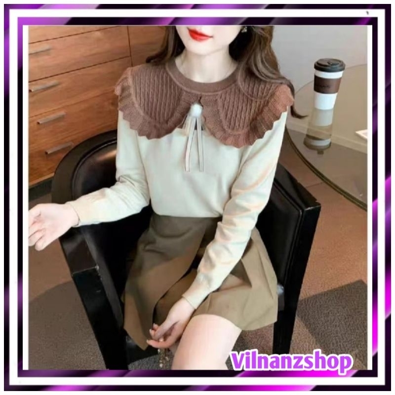 k2372 dariana big collar knitted top