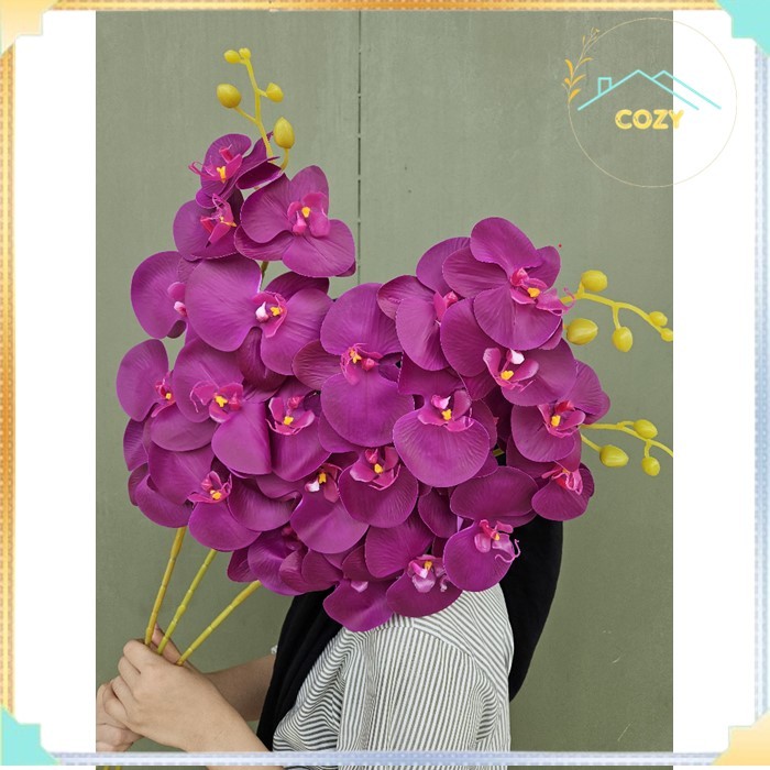 Bunga Anggrek Bulan Latex Cabang 9 - 1 PCS Bunga Anggrek Artificial Bunga Plastik Import - Bunga Dek