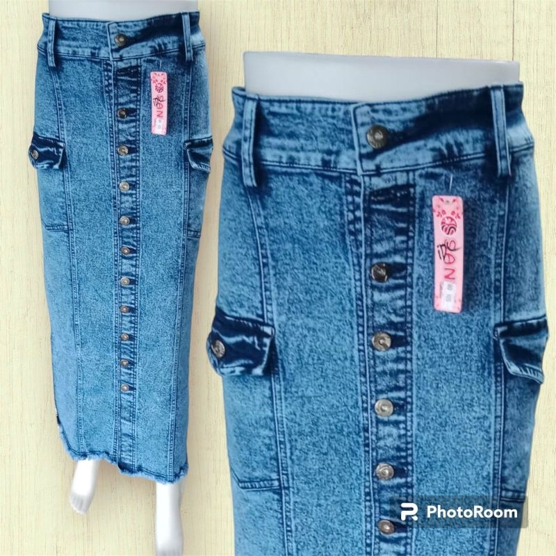 ROK SPAN JEANS ORI FULL KANCING