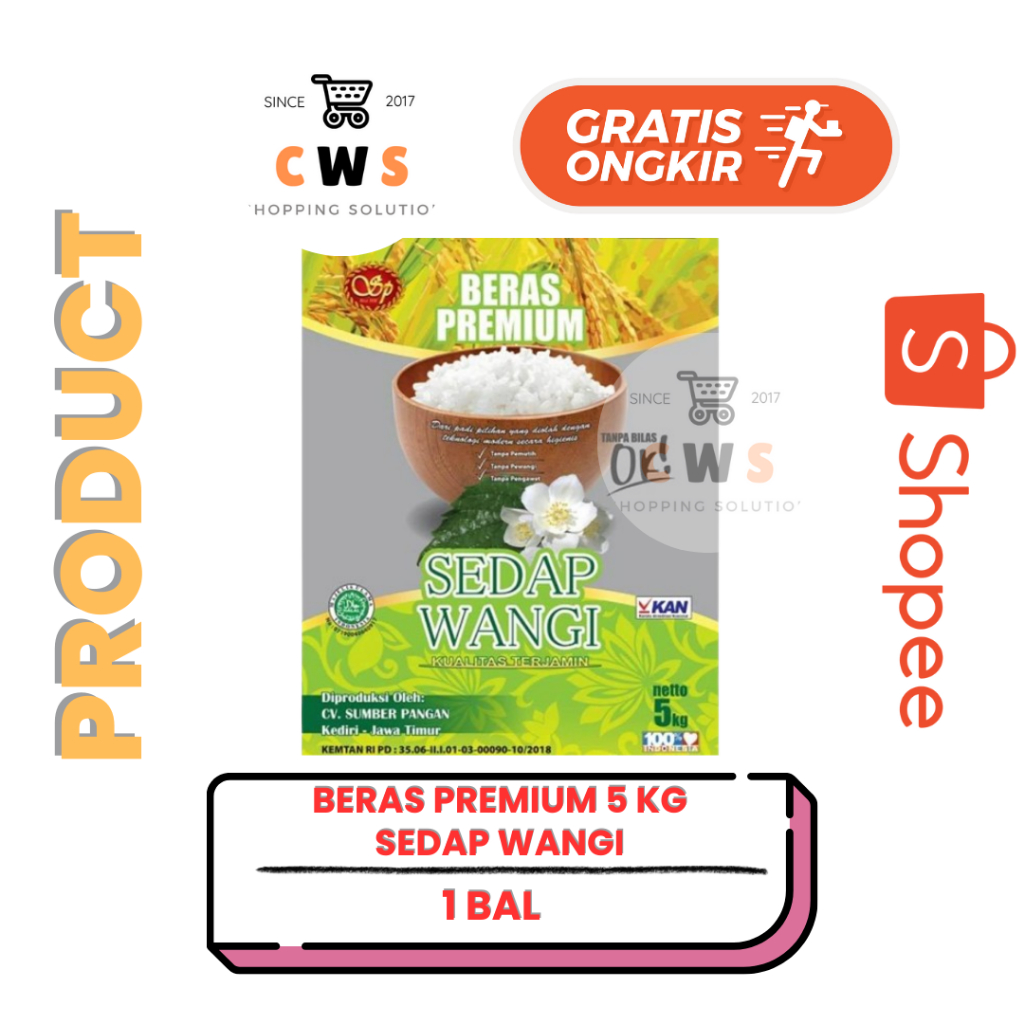 BERAS PREMIUM 5 Kg Bersih Pulen Putih Wangi Berkualitas Kemasan [Free 2 Pcs Sasa Tepung] - 1 Bal