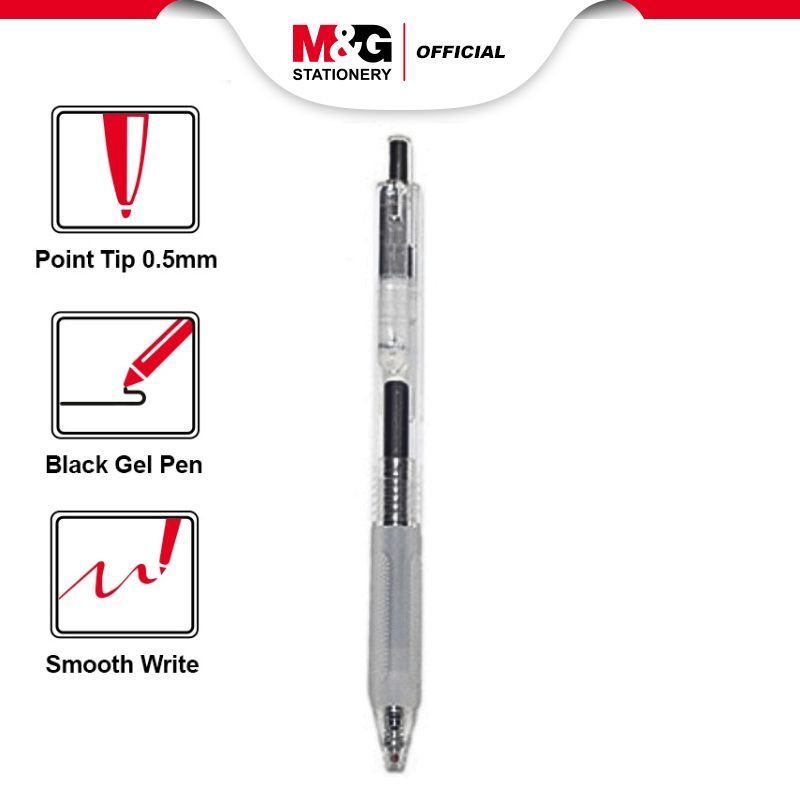 

M&G massage grip Gel Pen Black 0.5mm Flexiable clip HitamPena Gel/ Pulpen Gel/ International standard pena gel/ alat tulis