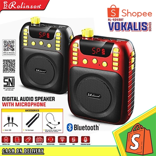 TERMURAHSpeaker Pinggang MP3 + Radio + Mic Rolinson RL- 4049 BT Rolinson Vokalis Series Bluetooth