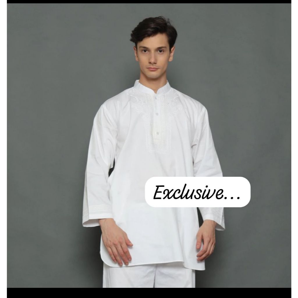 Baju koko setelan pakistan pria putih bahan premium