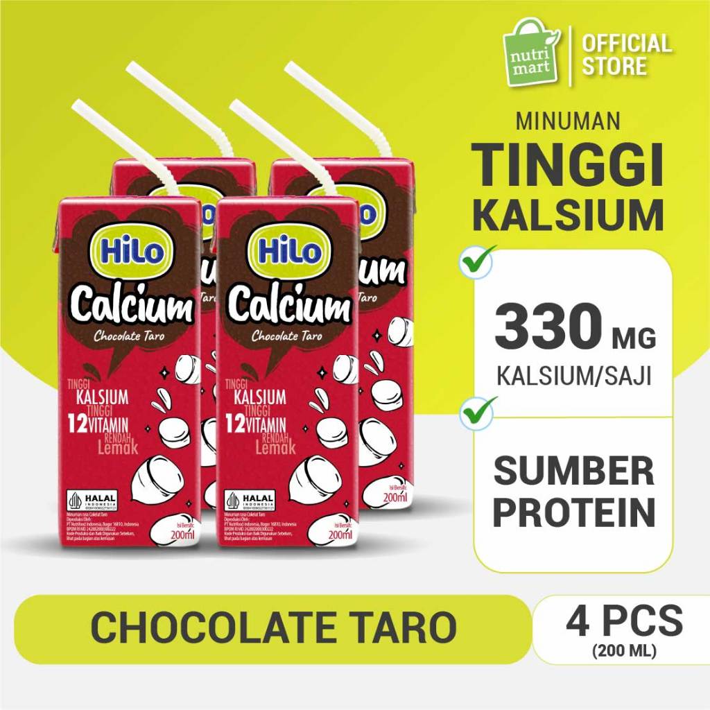 

4 Pack - HiLo UHT Chocolate Taro RTD 200ml - Minuman Sumber Kalsium Rendah Lemak