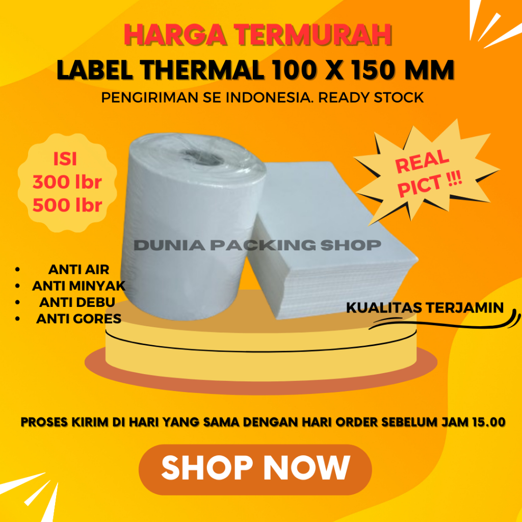 

KERTAS STICKER THERMAL POLOS A6 100x150MM STICKER BARCODE TERMURAH