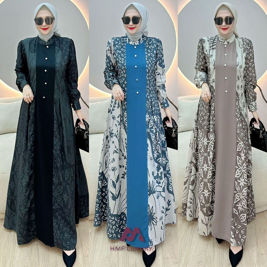 Aliya Dress By HMF Luxury gamis aliya bahan Crepe Lux Signature Printing Premium dress hmf terbaru