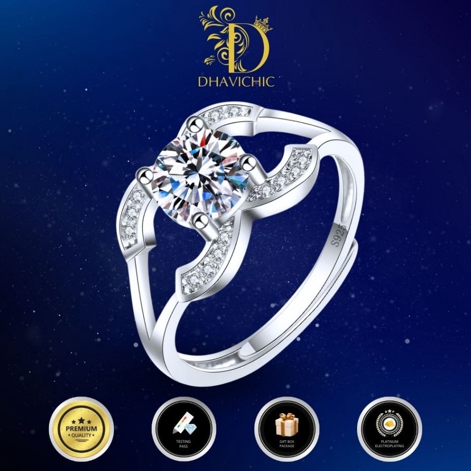 Cincin Moissanite ginal Aksess Wanita Perhiasan Silver S925 Moissanite GRA SF15  Dhavichic