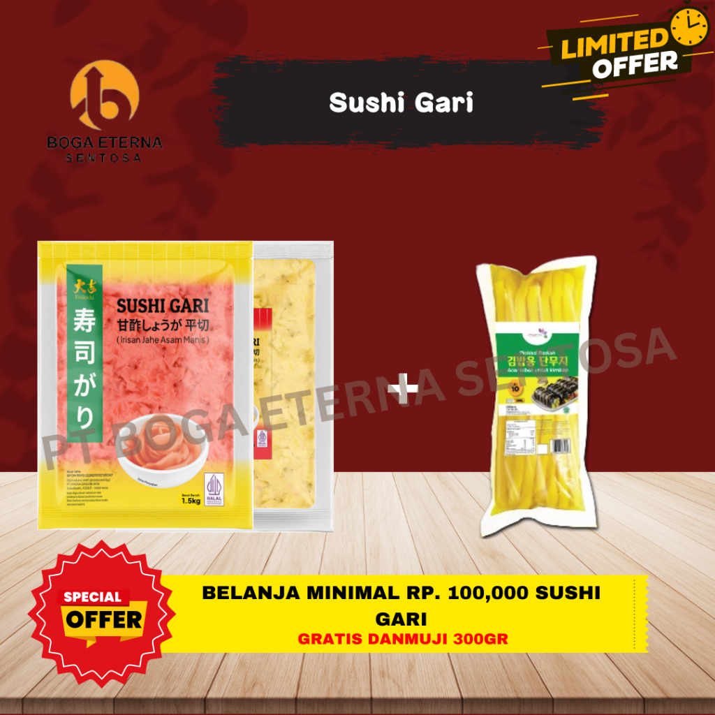 

BELANJA RP. 100,000 SUSHI GARI, FREE 300g DANMUJI HALAL