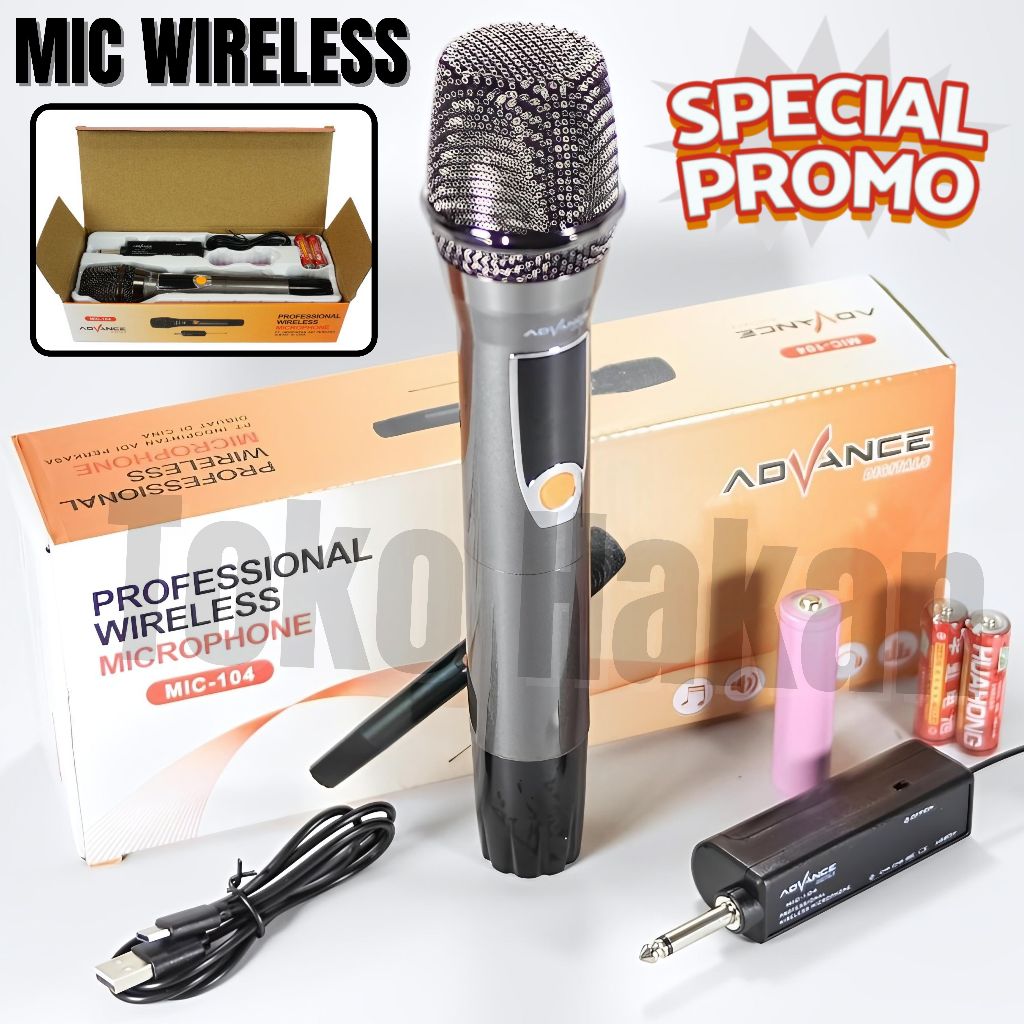 Microphone Wireless / Mic Tanpa Kabel Advance Mic-104 / Mic Wireless / Mic Karoke / Mic Bluetooth~TH