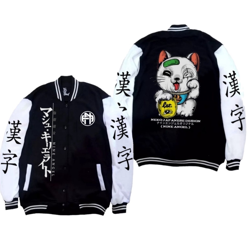 Larismanis Jaket Sukajan Baseball Kucing Neko  Jaket Baseball Sukajan Jepang Anime Cosplay Pria Wani