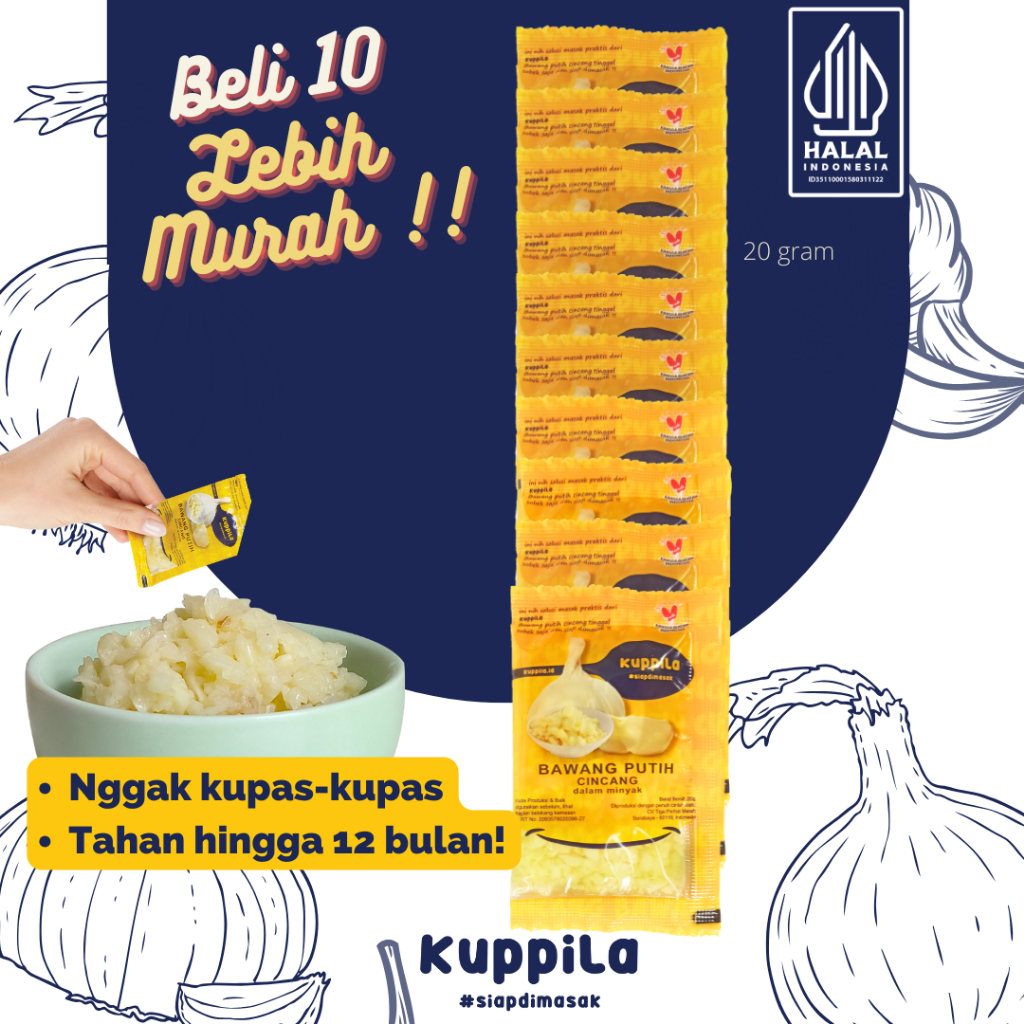 

KUPILA BAWANG PUTIH SACHETAN KEMASAN RENCENG ISI 10 PCS