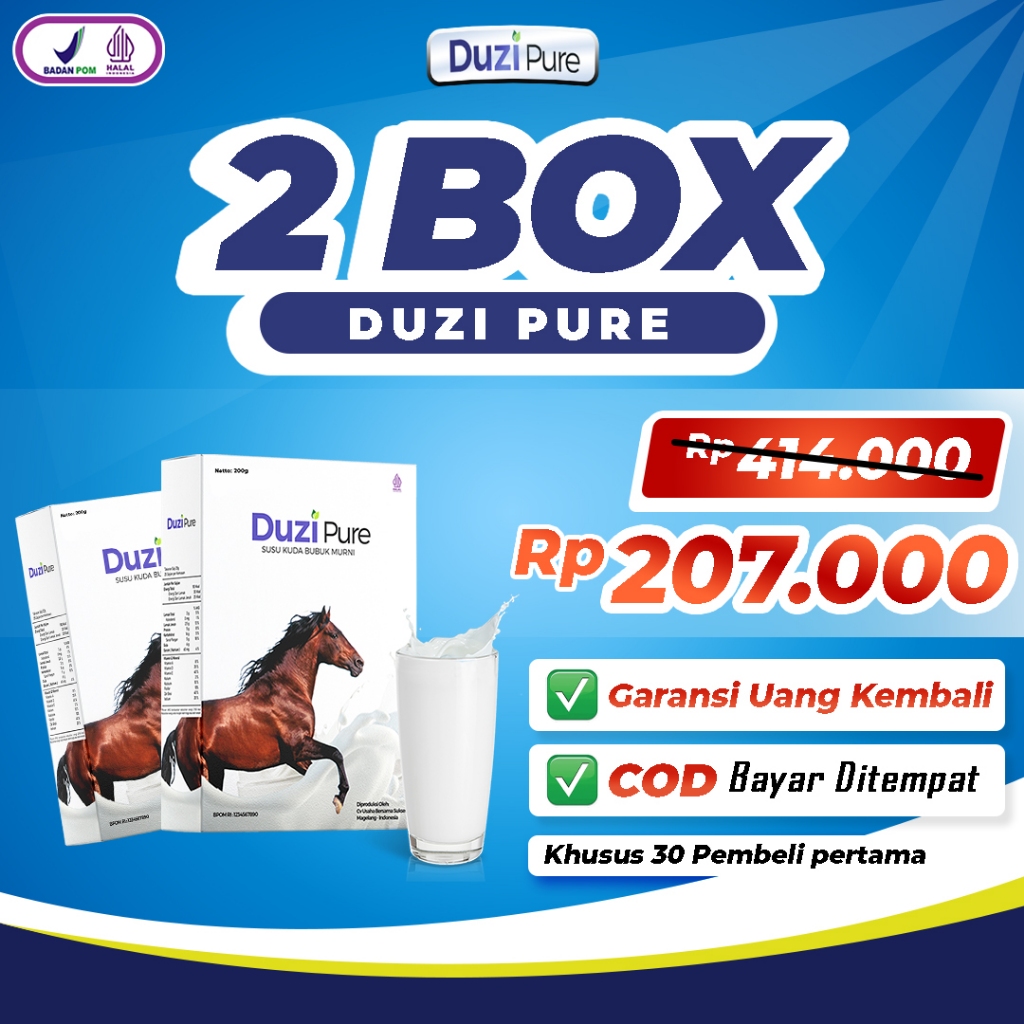 

Duzi Pure Susu Kuda Liar Lombok Murni Herbal Alami Paket 2 Box 100% Original