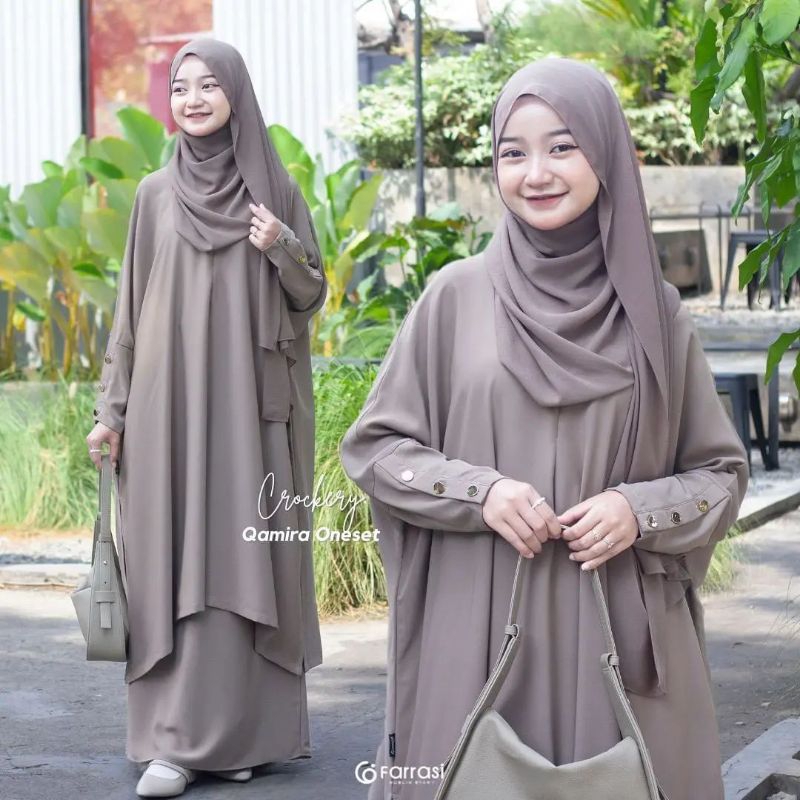 NEW DEALS CUCI GUDANG QAMIRA One Set Rok Anak Umur 7-15 Tahun Setelan Tunik Abaya Model Batwing