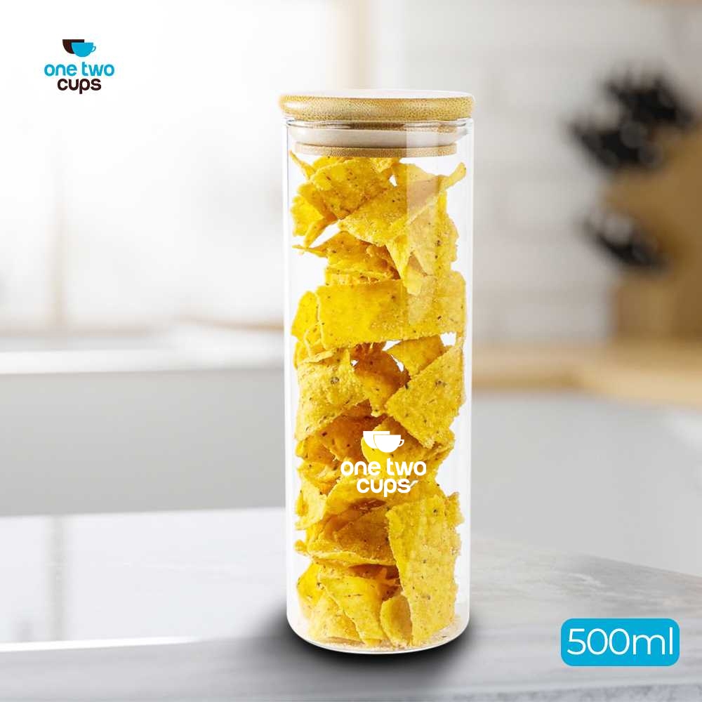 One Two Cups Toples Kaca Penyimpanan Makanan Coffee Storage Glass Jar - GH1270