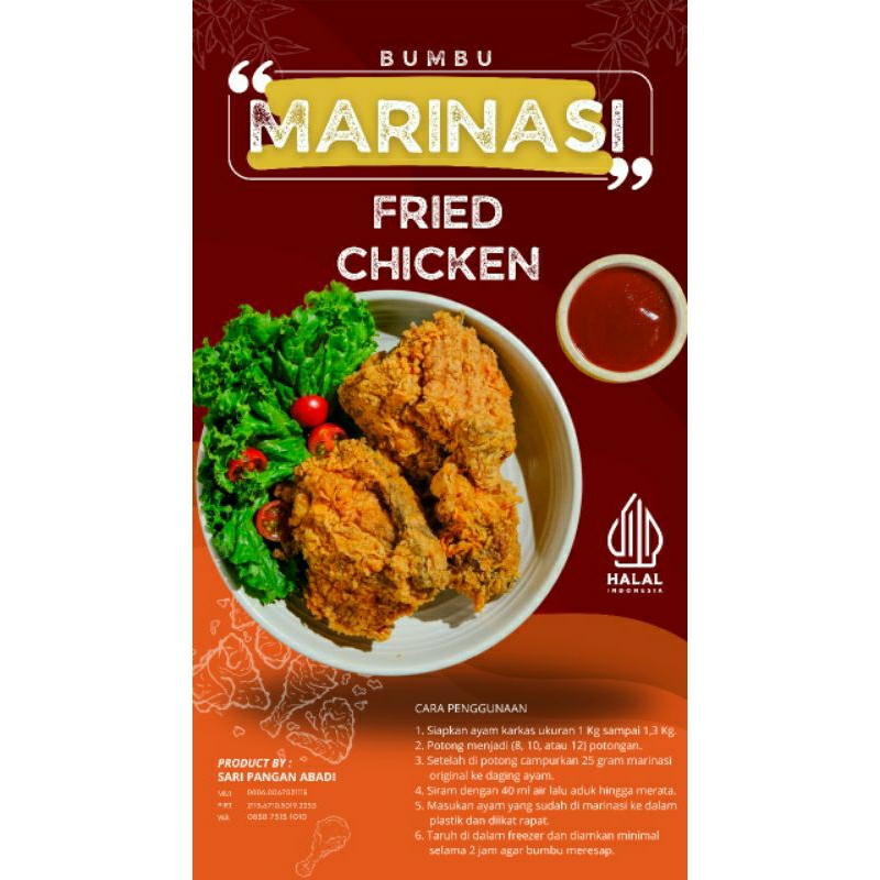 

Bumbu marinasi ayam goreng/fried chiken 250 gr