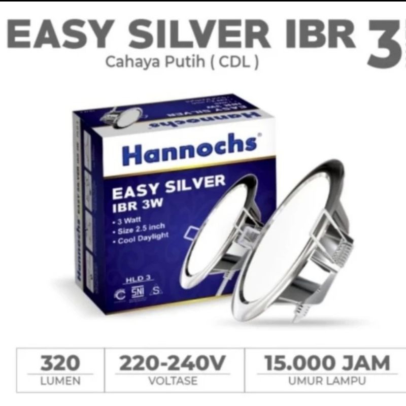 Hannochs Downlight LED Easy Silver 3W IBR CDL - Cahaya Putih