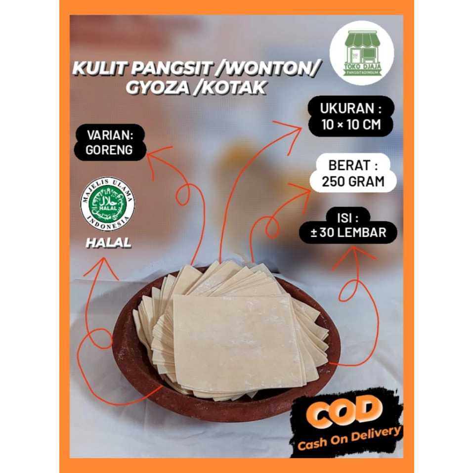 

Kulit Pangsit Goreng Kotak Kemasan 250 gram Putih 10cm x 10cm Kulit Pangsit Enak,Gurih,Halal