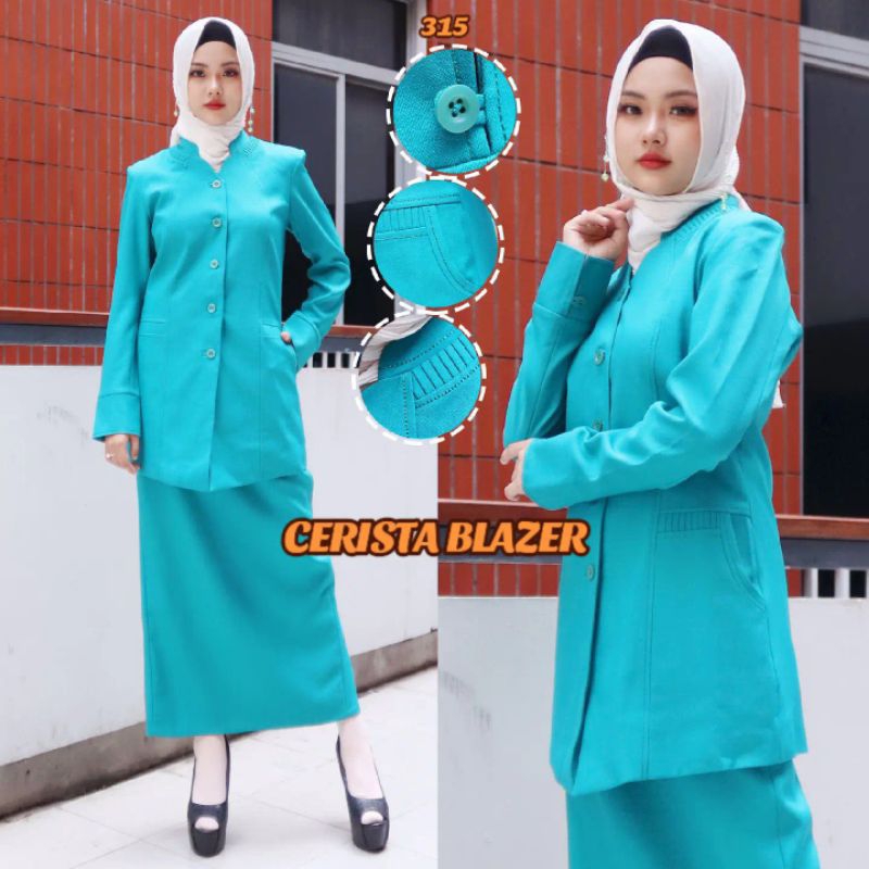 Seragam Kerja Warna Hijau Toska Stelan Rok Span  Cerista Blazer(315)