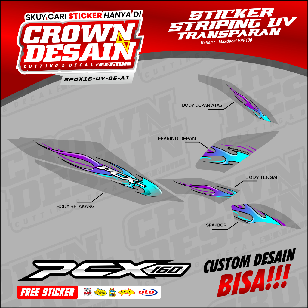Striping Transparan PCX 160 New Motif Flame Rainbow Racing - Decal Striping Honda PCX 160 2021 2022 