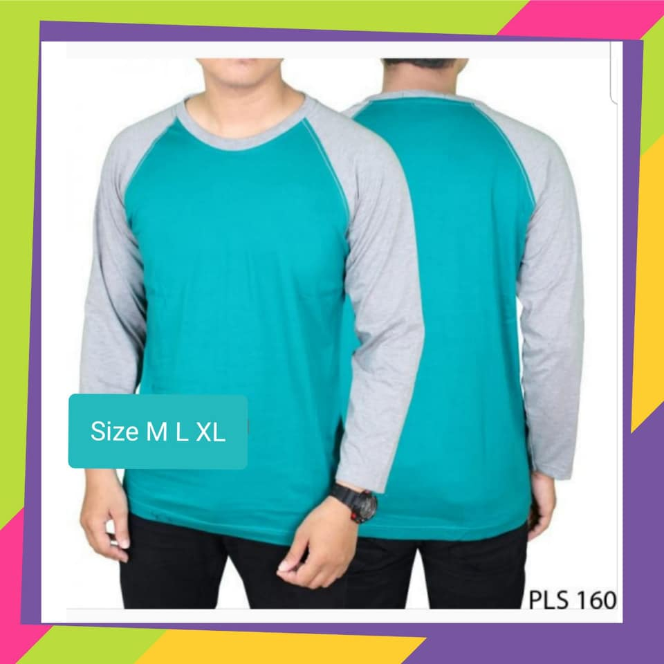 Kaos Raglan Polos Hijau Tosca - Kaos Raglan Polos Lengan Panjang - Kaos Raglan Hijau Toska Lengan Ab