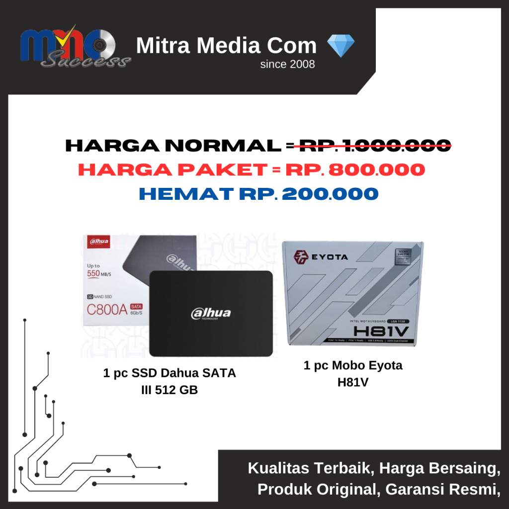 PAKET HEMAT Mobo Eyota H81 Plus + SSD Dahua Sata III 512 GB