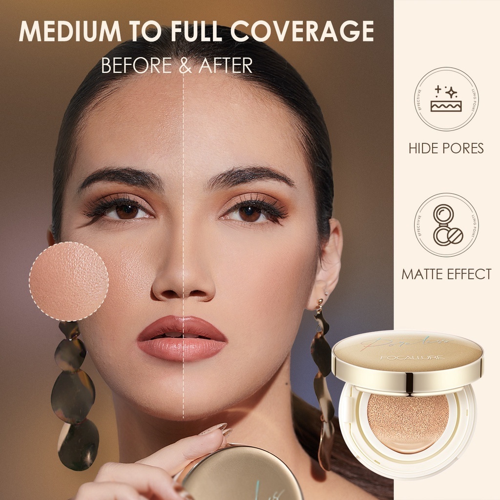 FOCALLURE Poreless BB Cushion Foundation Full Coverage #GoldenAge