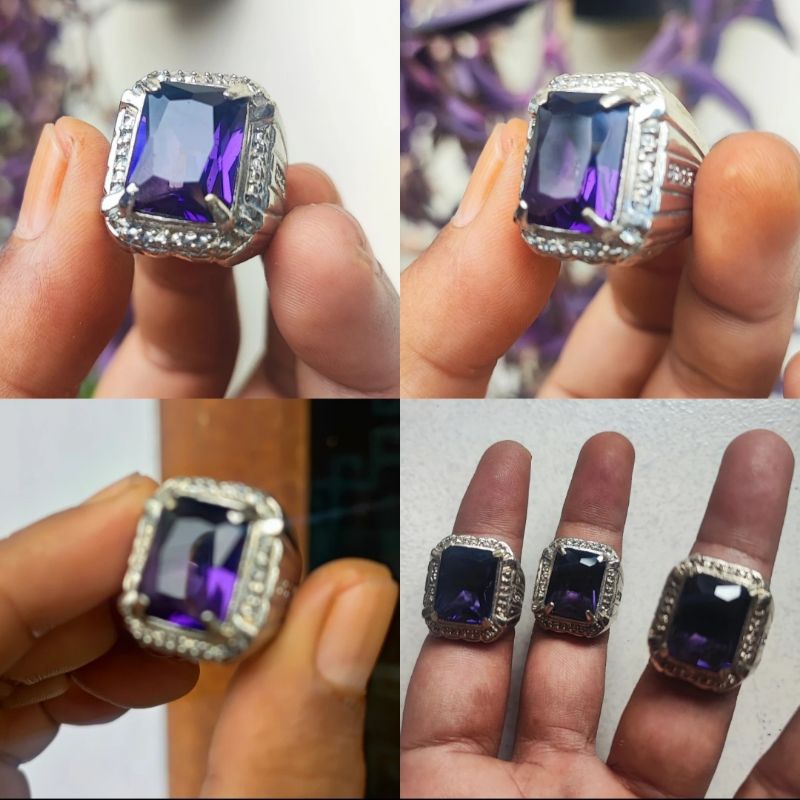 cincin batu kecubung kalimantan cutting kotak ring alpaka