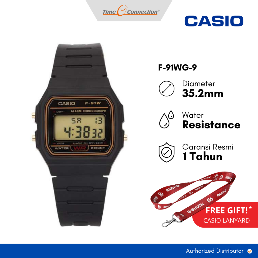 Casio F-91WG-9 Hitam Emas Original / Jam Tangan Pria Wanita Unisex Digital Vintage