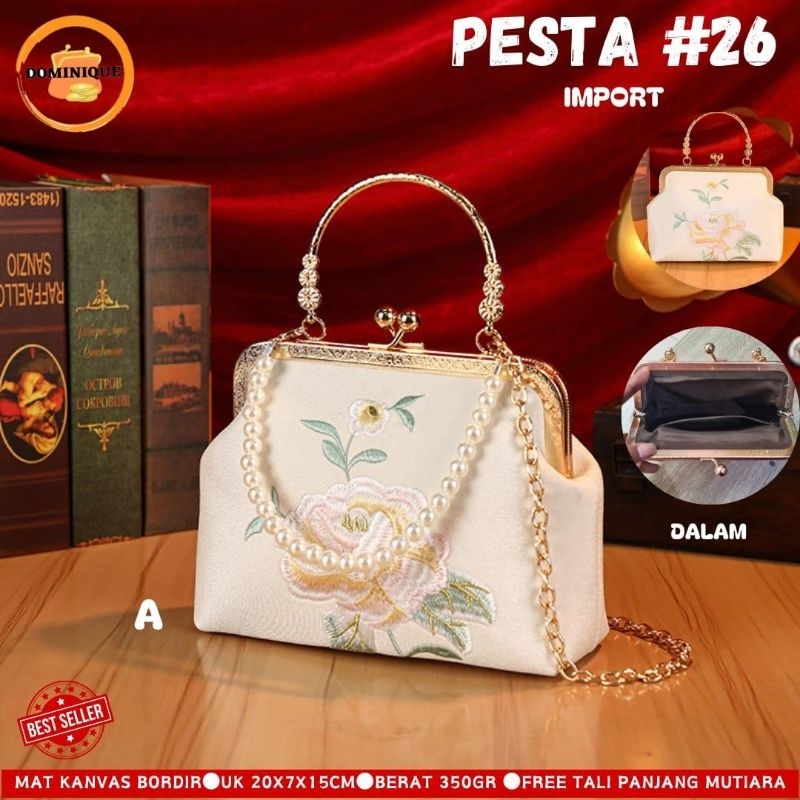 TAS JINJING TAS SELEMPANG TAS PESTA #26 TAS JAGONG IMPORT WANITA BAHAN KANVAS BORDIR TALI MUTIARA