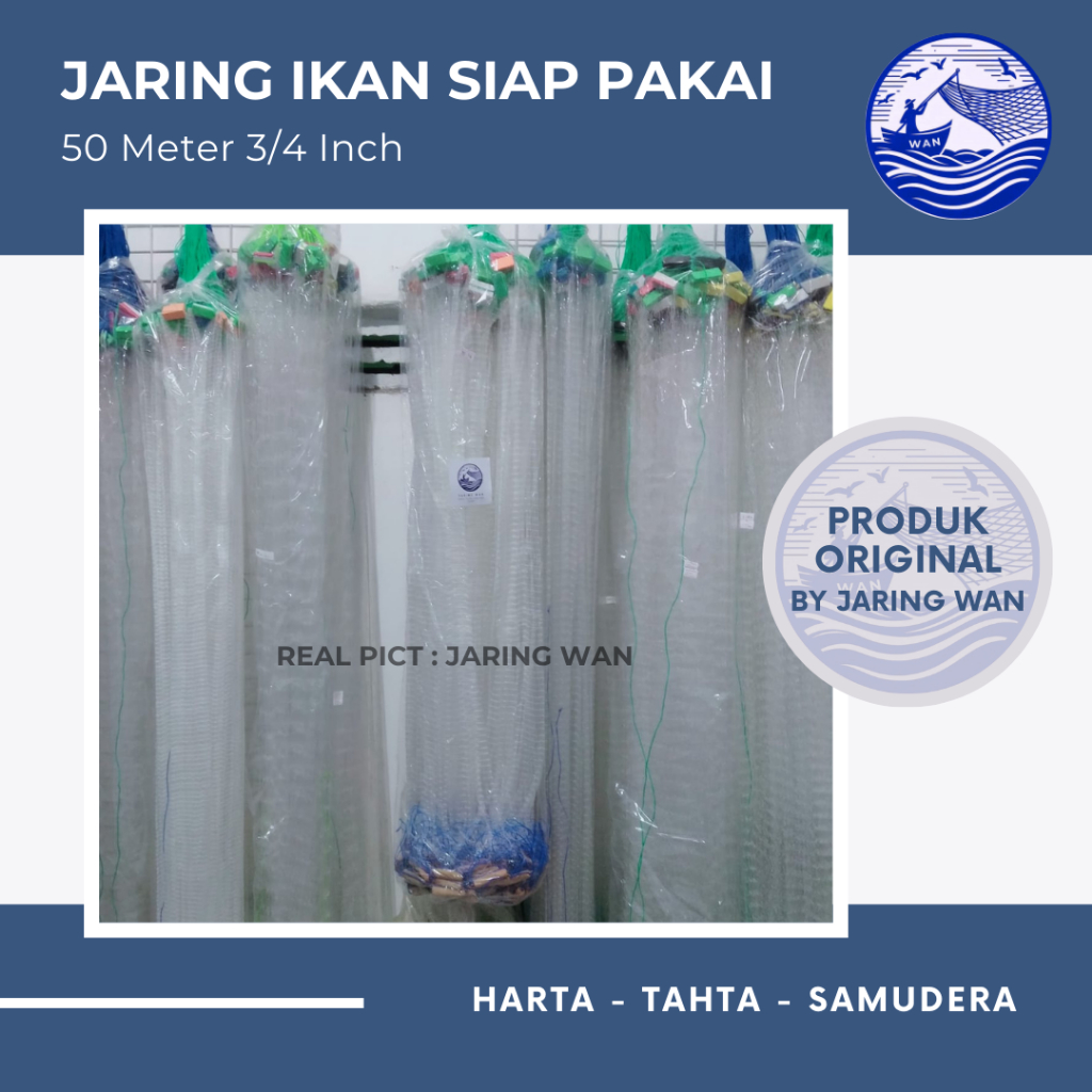 Jaring Ikan Wader/Ikan kecil Siap Pakai panjang 50m tinggi 100cm lubang ¾ inc