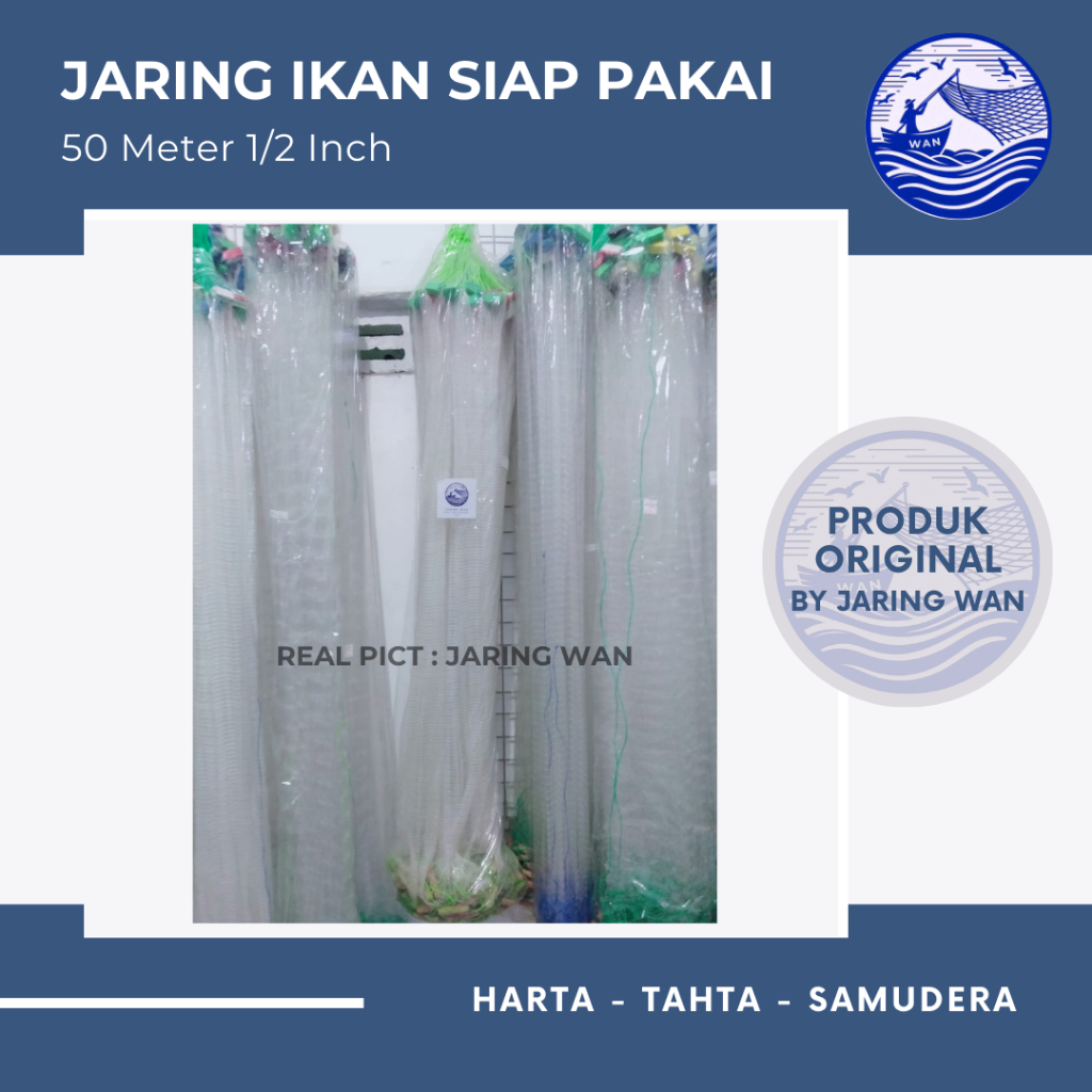 Jaring Ikan Kecil Ikan Wader Siap Pakai panjang 50M  lubang ½ inch