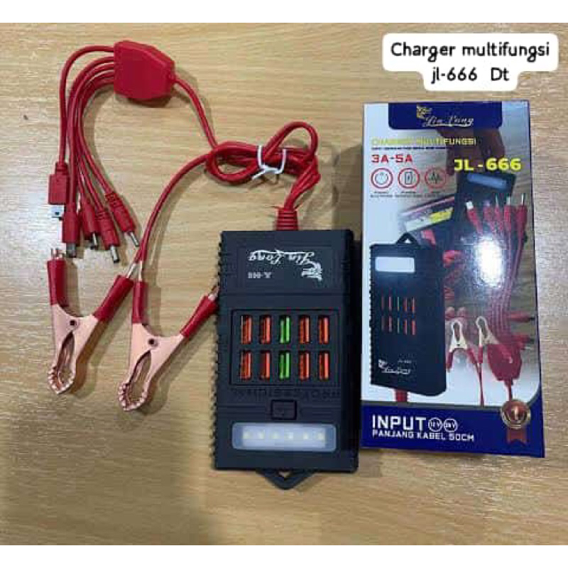 Charger Multifungsi DC 12V 24V Jl-666 Charger Aki HP Senter 15in1
