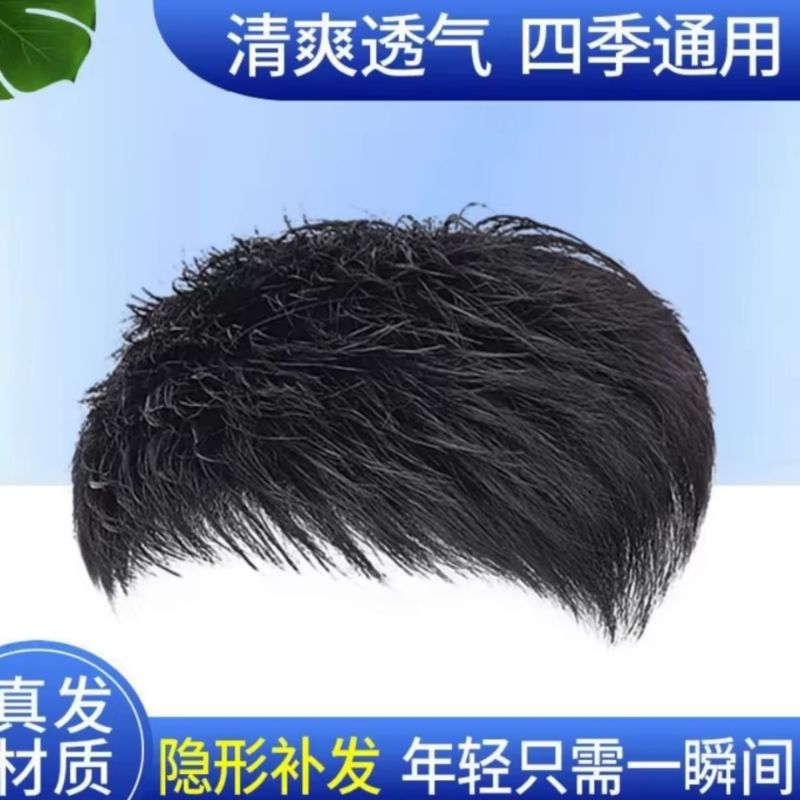 Hairtopper Pria Rambut Pendek Penutup Botak Warna Hitam Alami Penutup Botak Pria Keren