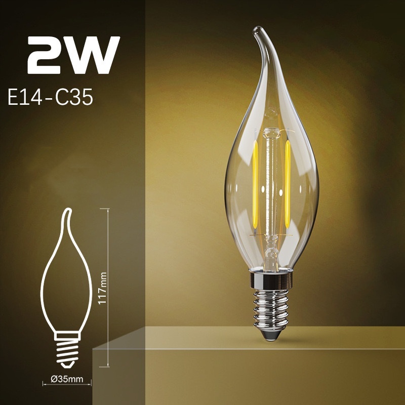 Lampu Led Filament Filamen  C35 2W 4W Fiting E14 / E27 Lampu hias led candle fitting e14 2 WATT lamp