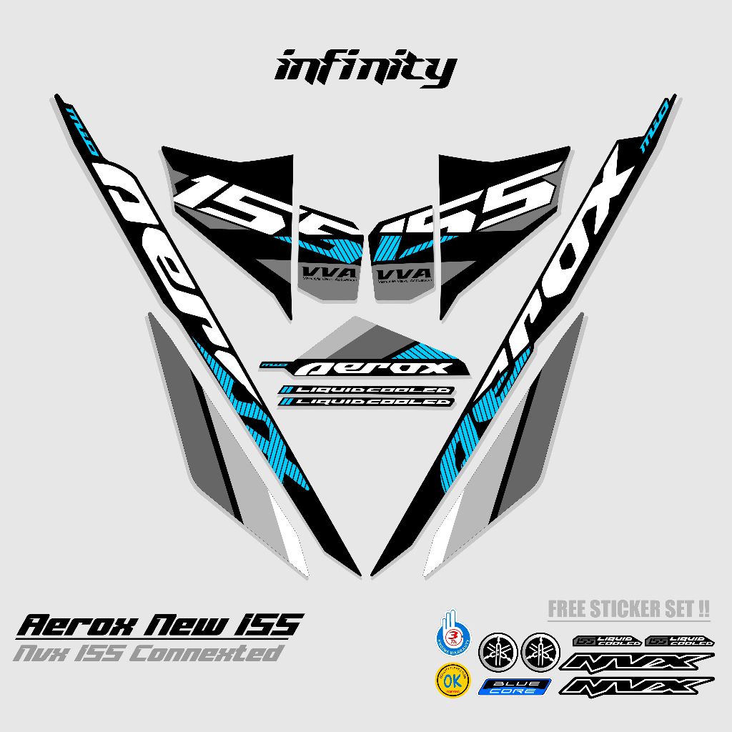 STRIPING AEROX 155 NEW CONNECTED MOTIF 17 / COMBO COLOR / DASAR HITAM / STIKER AEROX 155 CONNECTED /
