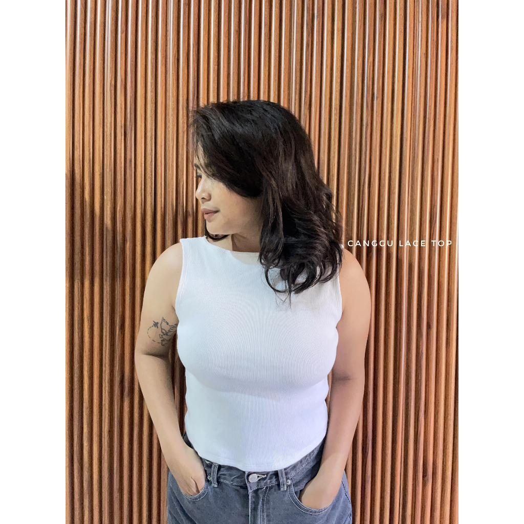 DINARAVENTE - CANGGU LACE WHITE TOP/ SUMMER TOP/ TANK TOP RENDA / RIB KNIT TANKTOP / ATASAN RAJUT