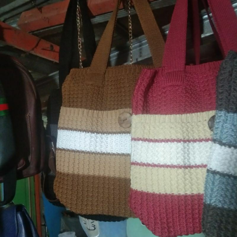 TERBARU Tas rajut jinjing selempang wanita kekinian ukuran 34 cm x 36 cm besar jumbo murah banyak pi