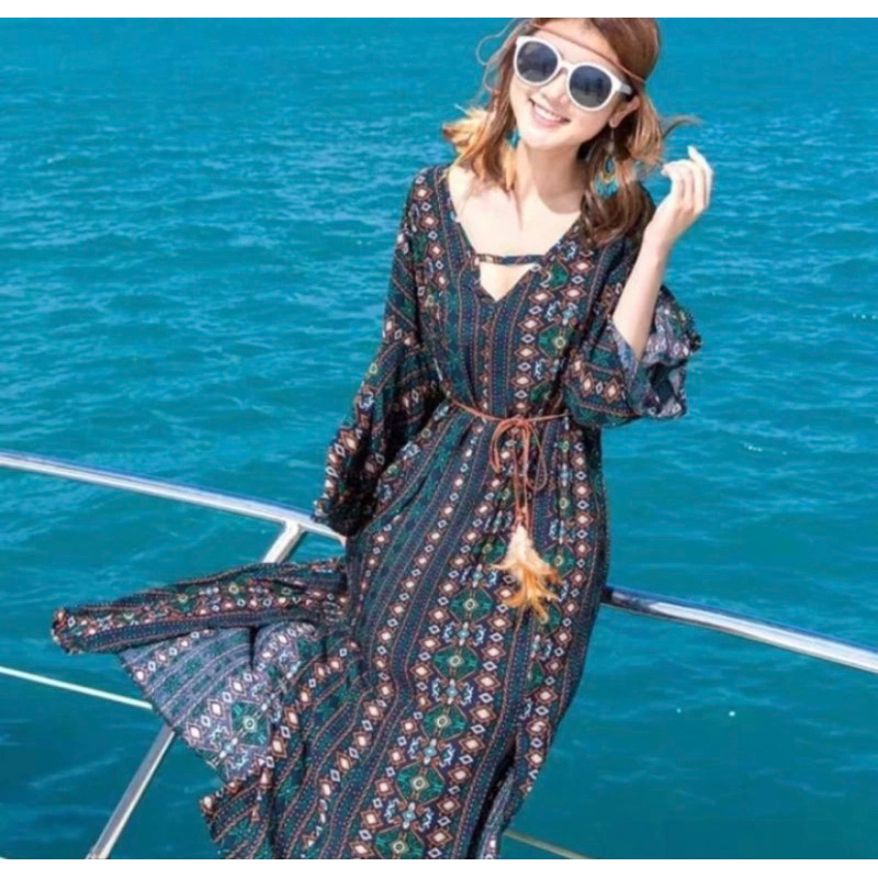 DRESS INDIANA LOOSE MAXI THREE M GREEN NEW