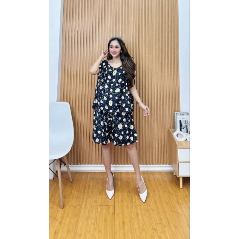 Oneset rayon kulot babydol motif bunga busui