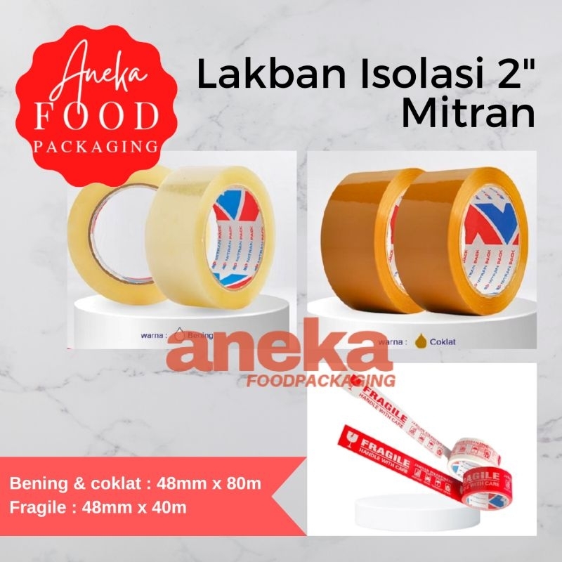 

Lakban isolasi solatip FRAGILE 2" MITRAN PACK