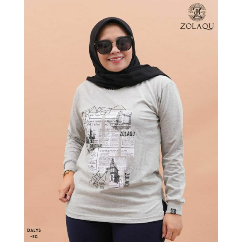 BAJU ATASAN KAOS DISTRO ZOLAQU POLOS TSHIRT ABU DALYS TEBAL ZLQ WANITA LENGAN PANJANG KOMBINASI SETR