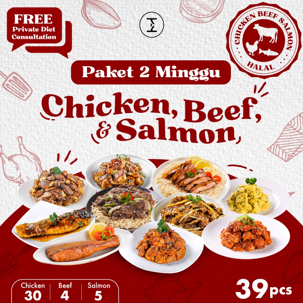 

Paket Diet 2 Minggu Chicken, Beef, & Salmon | Meal Prep by Daily Intake