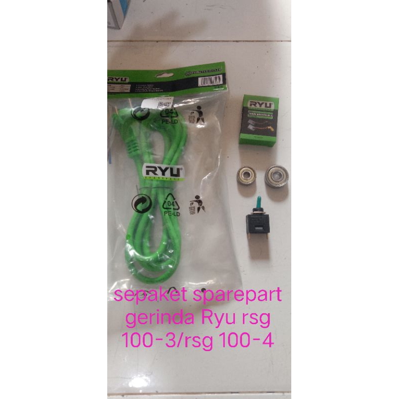 paket kabel Ryu+bearing armature+saklar+carbon brush gerinda Ryu rsg 100-3