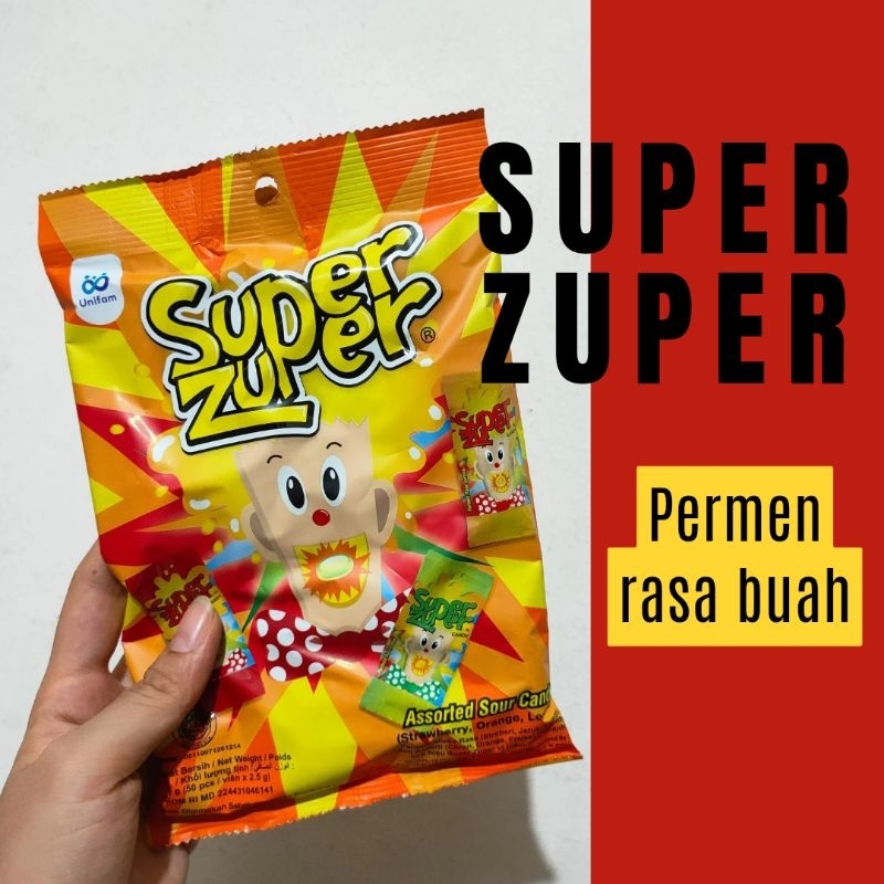 

Permen Super Zuper rasa buah stroberi,orange dan Lemon isi 50pcs