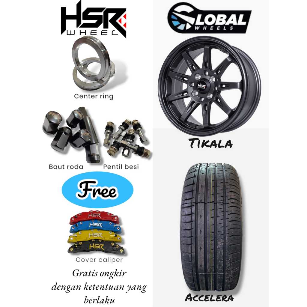 HSR velg mobil yaris ring 15 lebar 65 bronze komplit ban, baut roda, center ring, pentil besi