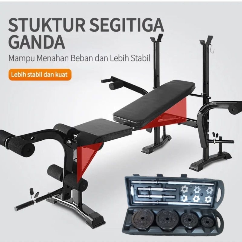 Bench press benchpres home gym multi fungsi + beban metal 50kg