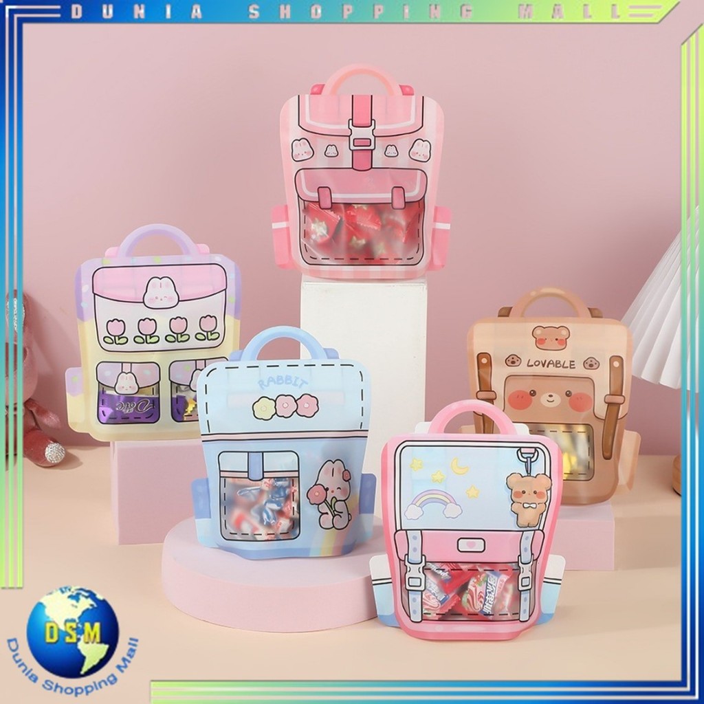 DSM Goodie Bag Plastik Standing Pouch 2D Ulang Tahun Anak Motif Kartun Plastik Bingkisan Makanan Tas
