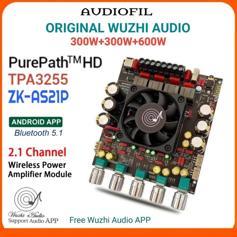 ZK-AS21P TPA3255 Amplifier Class D Hifi 2.1 CH Bluetooth 5.1 Original Wuzhi Audio