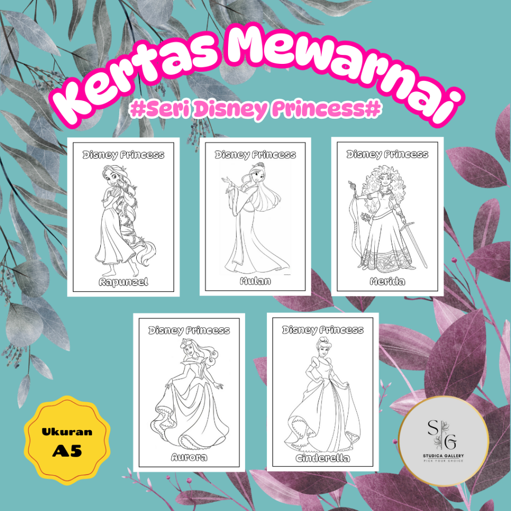 

10 pcs Kertas mewarnai Disney Princess ukuran A5 70gsm