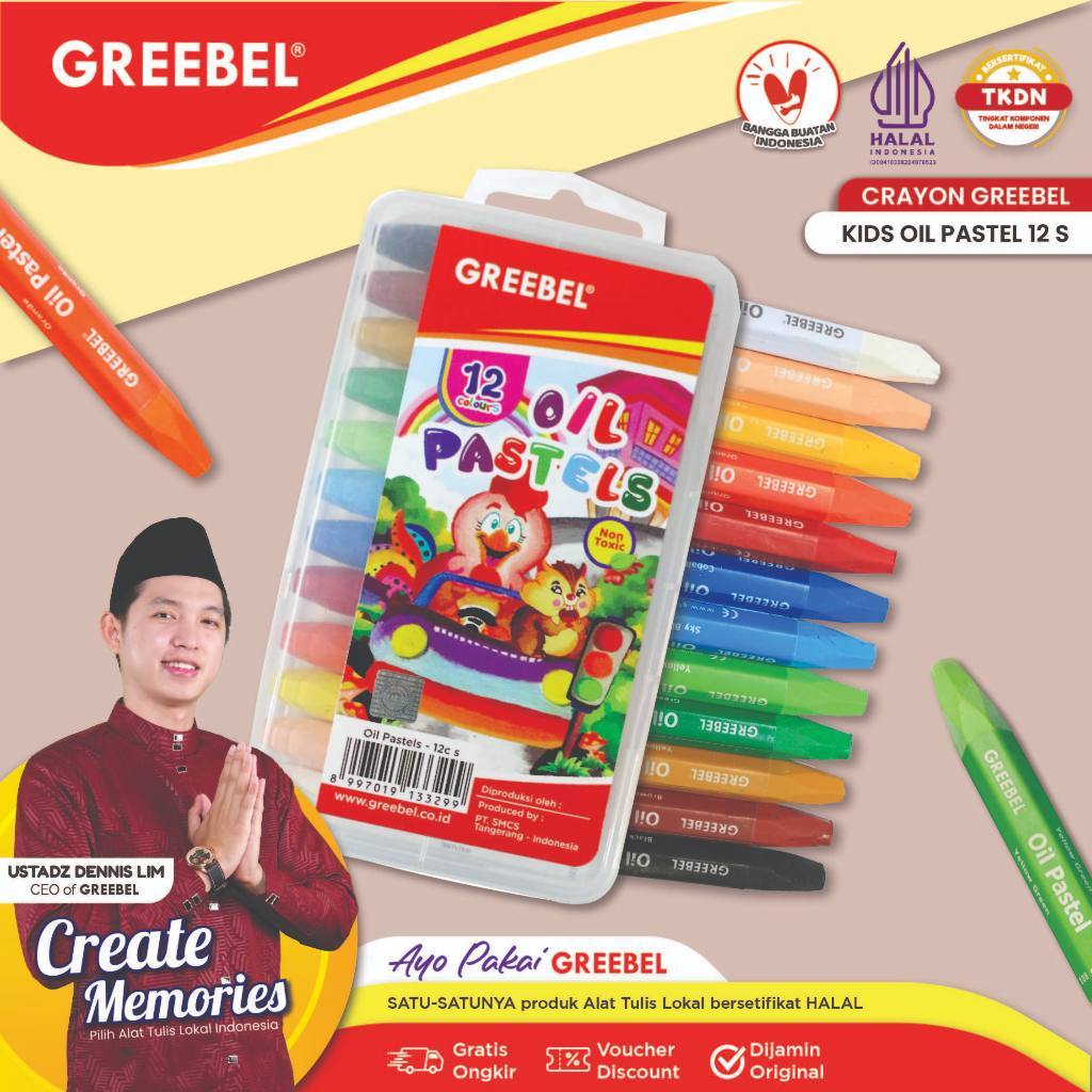 

GREEBEL Crayon Krayon KIDS OIL PASTEL 12 Warna CS (KOP 12CS) / Crayon Greebel / Krayon Warna / Non Toxic